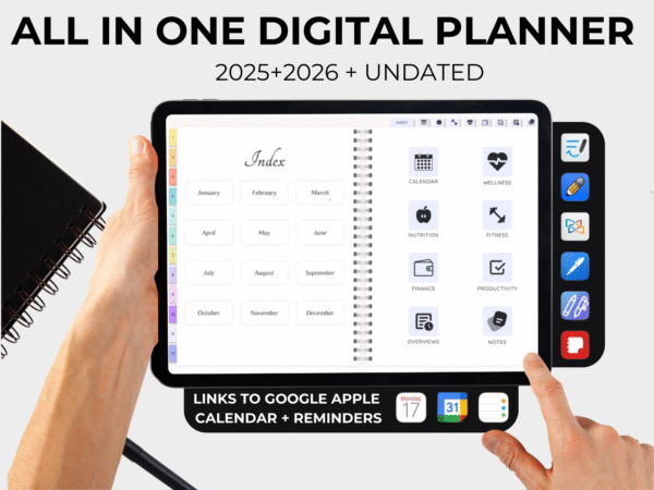 Digital Planner 2025-2026 Undated | Vertical & Horizontal | For Tablet, Mobile & Desktop (Apple, Android, Windows)